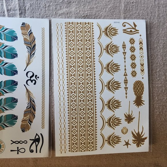 3 sheets Golden Silver Temporary Tattoo - Picture 4 of 12